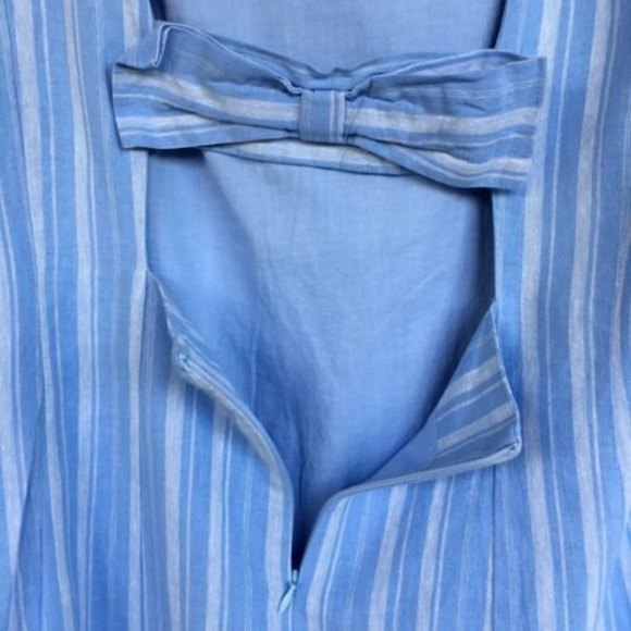 Anthropologie Linen Blend Striped Mini Shift Dress Size 12 Back Bow Zip Lined Bl - Picture 7 of 12